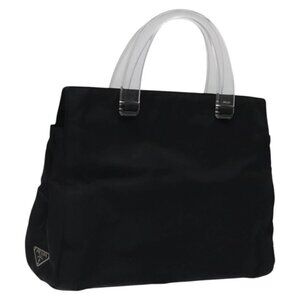PRADA Hand Bag Nylon Plastic Black Silver Auth 119188